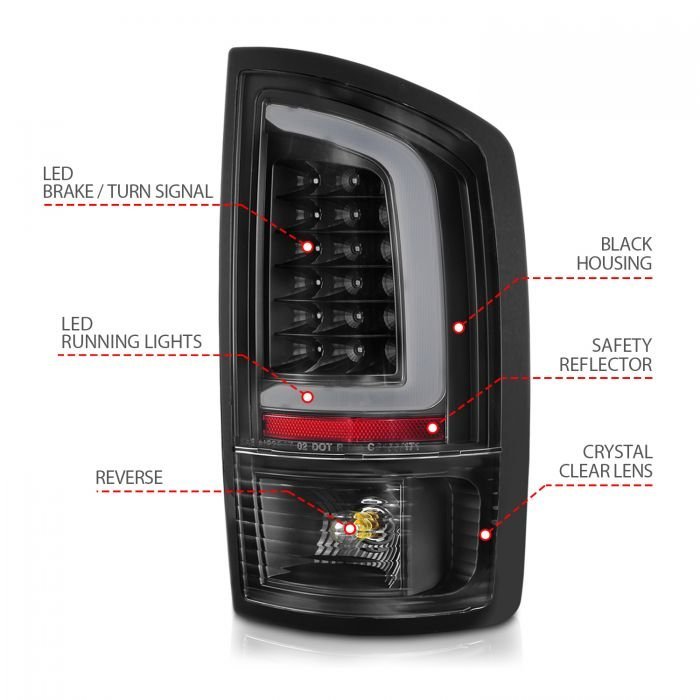 Dodge Ram 1500 02-05 / Ram 2500/3500 02-06 Led C Light Bar Tail Lights Black