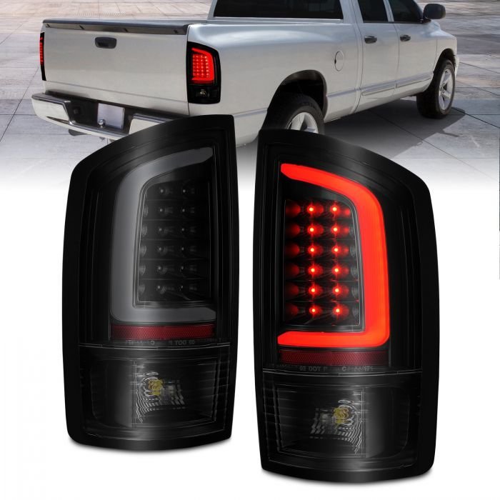 Dodge Ram 1500 02-05 / Ram 2500/3500 02-06 Led C Light Bar Tail Lights Black Smoke Lens