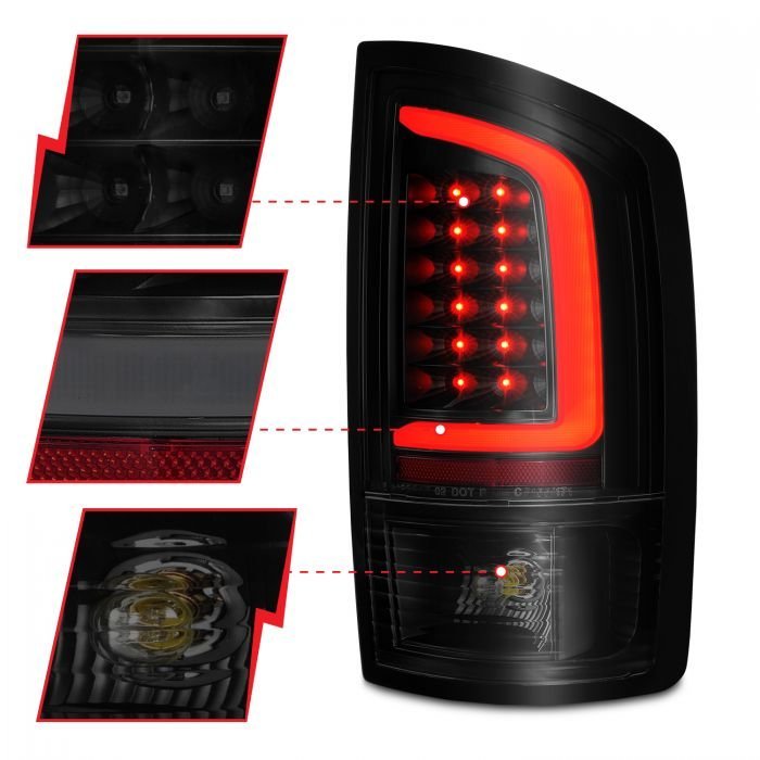 Dodge Ram 1500 02-05 / Ram 2500/3500 02-06 Led C Light Bar Tail Lights Black Smoke Lens