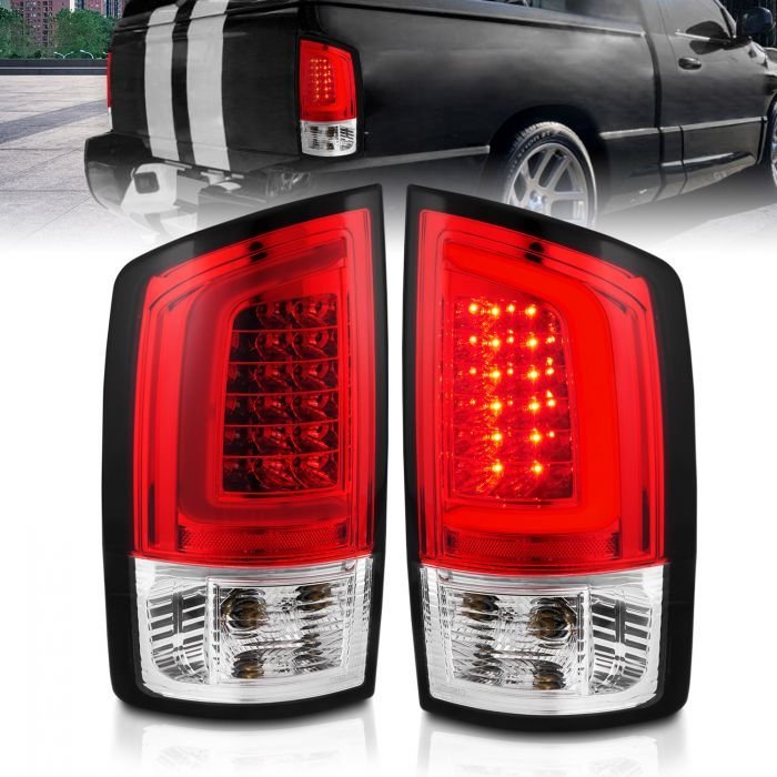 Dodge Ram 1500 02-05 / Ram 2500/3500 02-06 Led C Light Bar Tail Lights Chrome Red/clear Lens