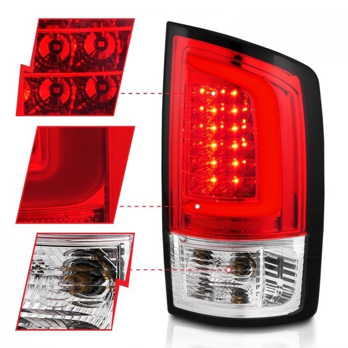 Dodge Ram 1500 02-05 / Ram 2500/3500 02-06 Led C Light Bar Tail Lights Chrome Red/clear Lens