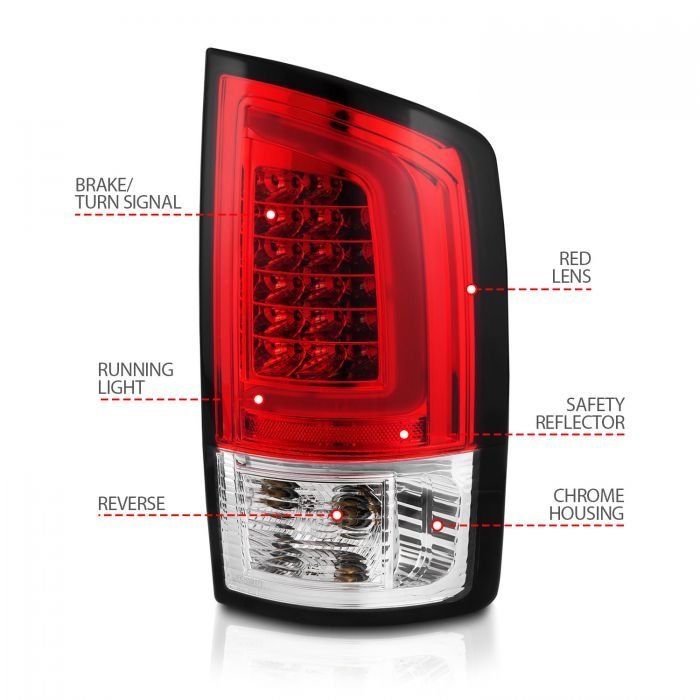 Dodge Ram 1500 02-05 / Ram 2500/3500 02-06 Led C Light Bar Tail Lights Chrome Red/clear Lens