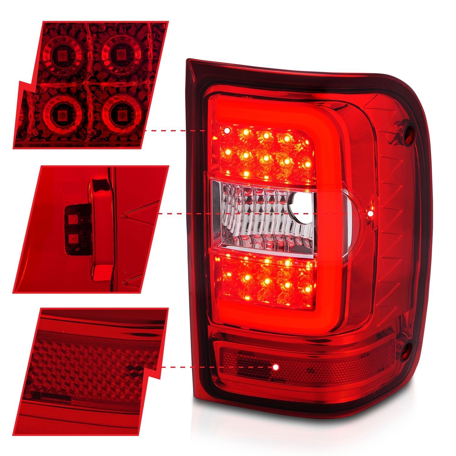 Ford Ranger 01-11 Tail Lights Red Clear Chrome - Image 3