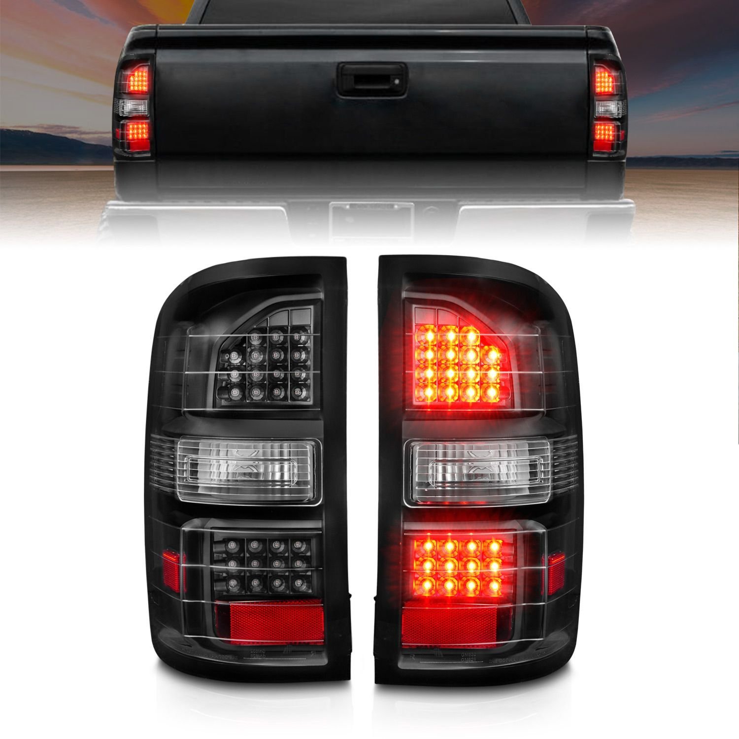 GMC Sierra 1500 14-18 / 2500HD/3500HD 15-19 Led Tail Lights Black Housing Clear Lens - Image 1