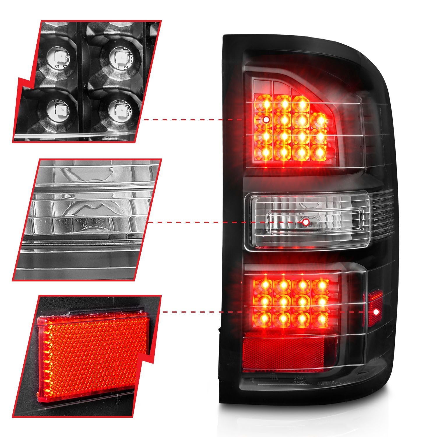 GMC Sierra 1500 14-18 / 2500HD/3500HD 15-19 Led Tail Lights Black Housing Clear Lens - Image 2