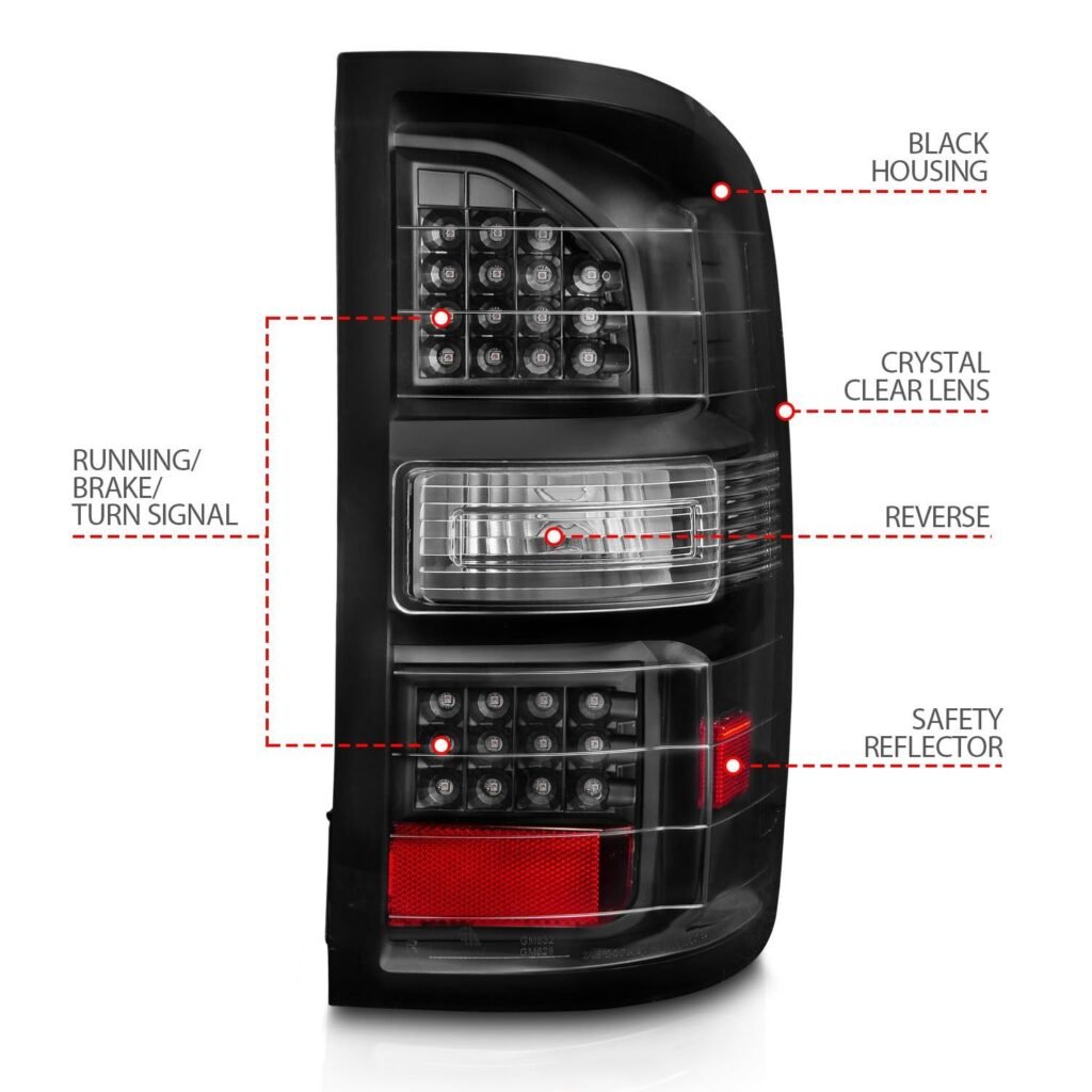 GMC Sierra 1500 14-18 / 2500HD/3500HD 15-19 Led Tail Lights Black Housing Clear Lens