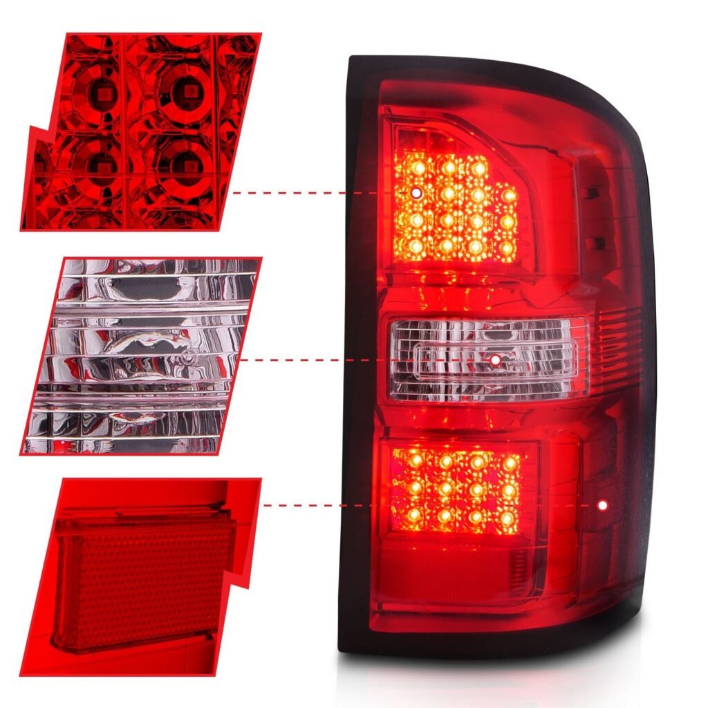 GMC Sierra 1500 14-18 / 2500HD/3500HD 15-19 Led Tail Lights Red/clear Lens Chrome