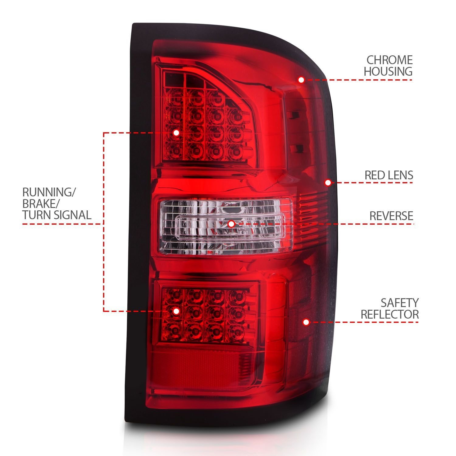 GMC Sierra 1500 14-18 / 2500HD/3500HD 15-19 Led Tail Lights Red/clear Lens Chrome - Image 3
