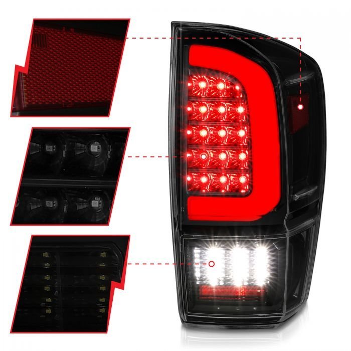 Toyota Tacoma 16-22 Full Led Tail Lights Black Housing Smoke Lens