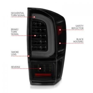 Toyota Tacoma 16-22 Full Led Tail Lights Black Housing Smoke Lens - Image 3