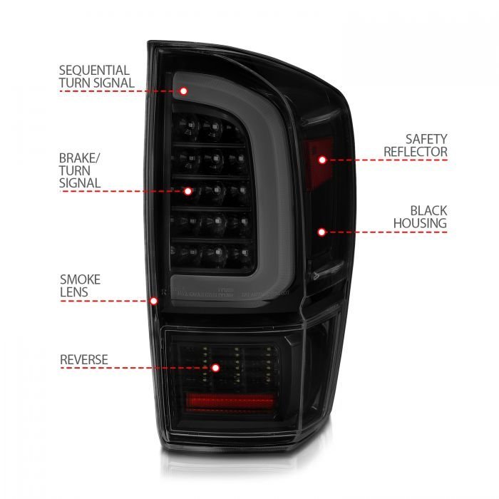 Toyota Tacoma 16-22 Full Led Tail Lights Black Housing Smoke Lens