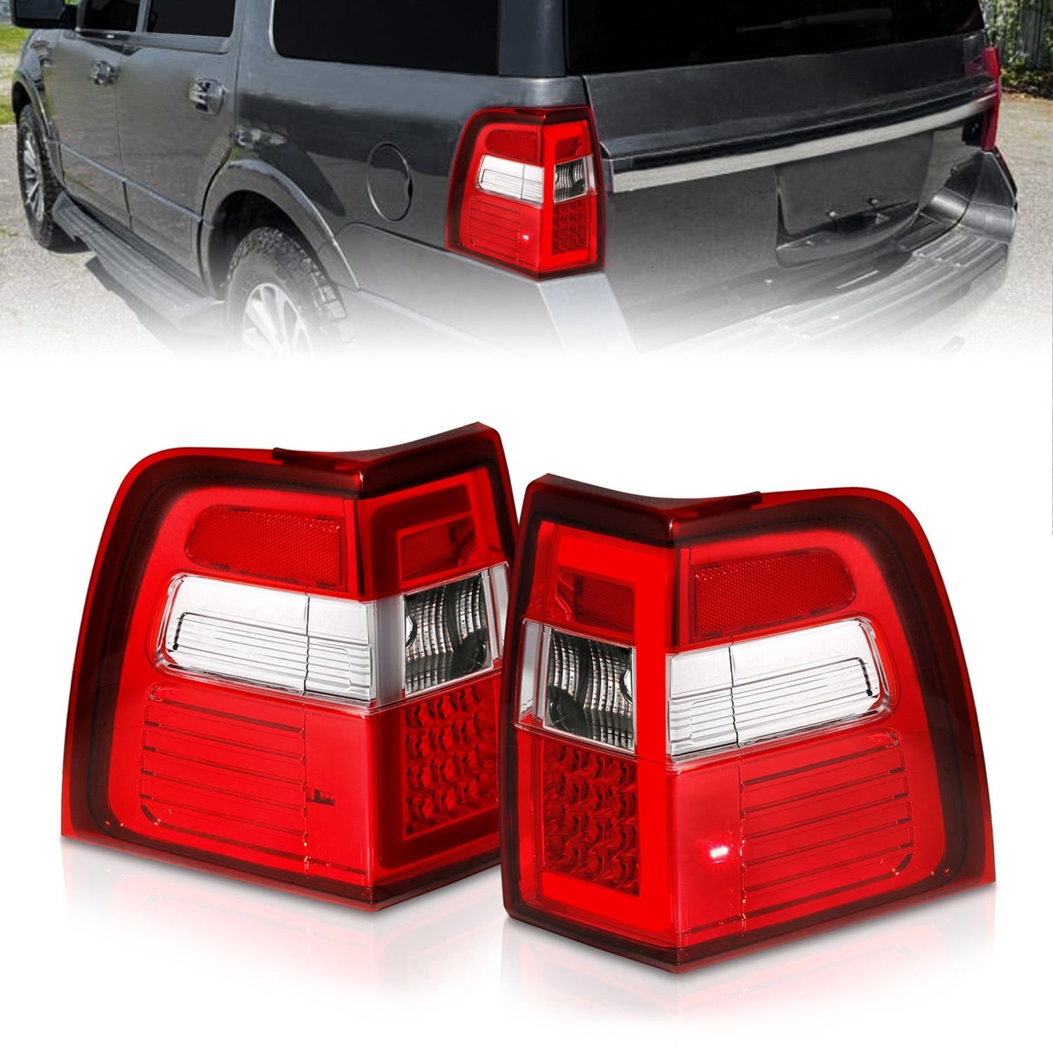 Ford Expedition 07-17 Led Tail Lights Red/clear Lens W/ C-light Bar - Image 1