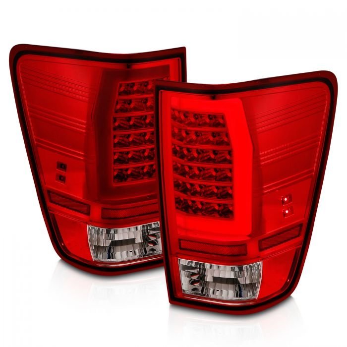Nissan Titan 04 -15 Led Tail Lights Chrome Housing Red Clear