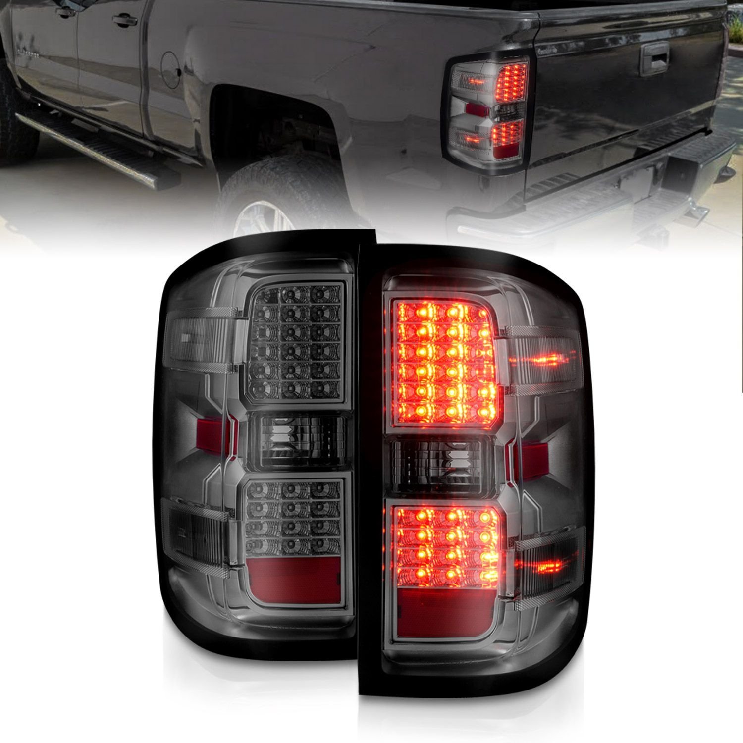 Chevy Silverado 14-18 1500 / 15-19 2500hd/3500hd / GMC Sierra 15-19 2500hd/3500hd Led Tail Lights - Chrome Smoke - Image 1