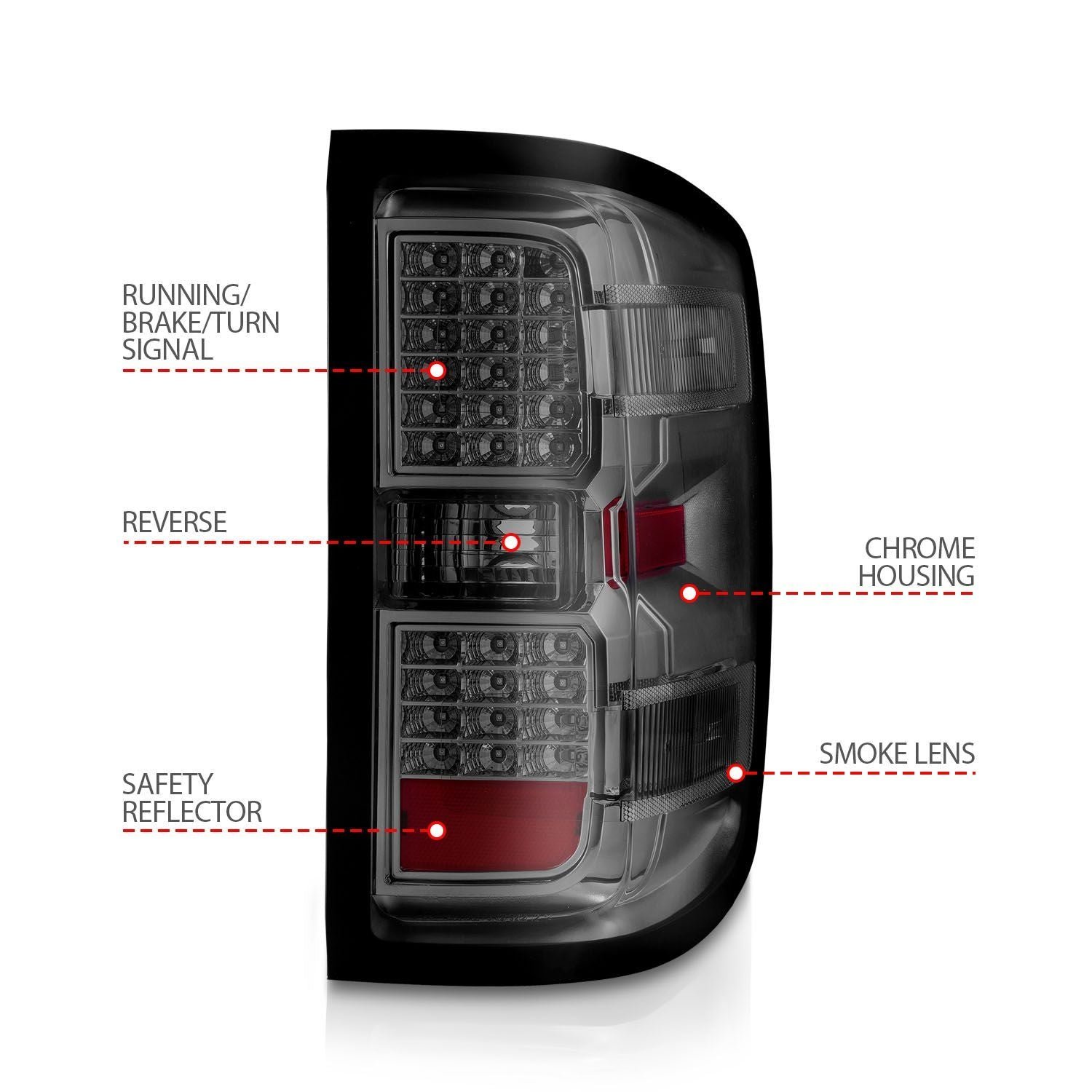 Chevy Silverado 14-18 1500 / 15-19 2500hd/3500hd / GMC Sierra 15-19 2500hd/3500hd Led Tail Lights - Chrome Smoke - Image 3
