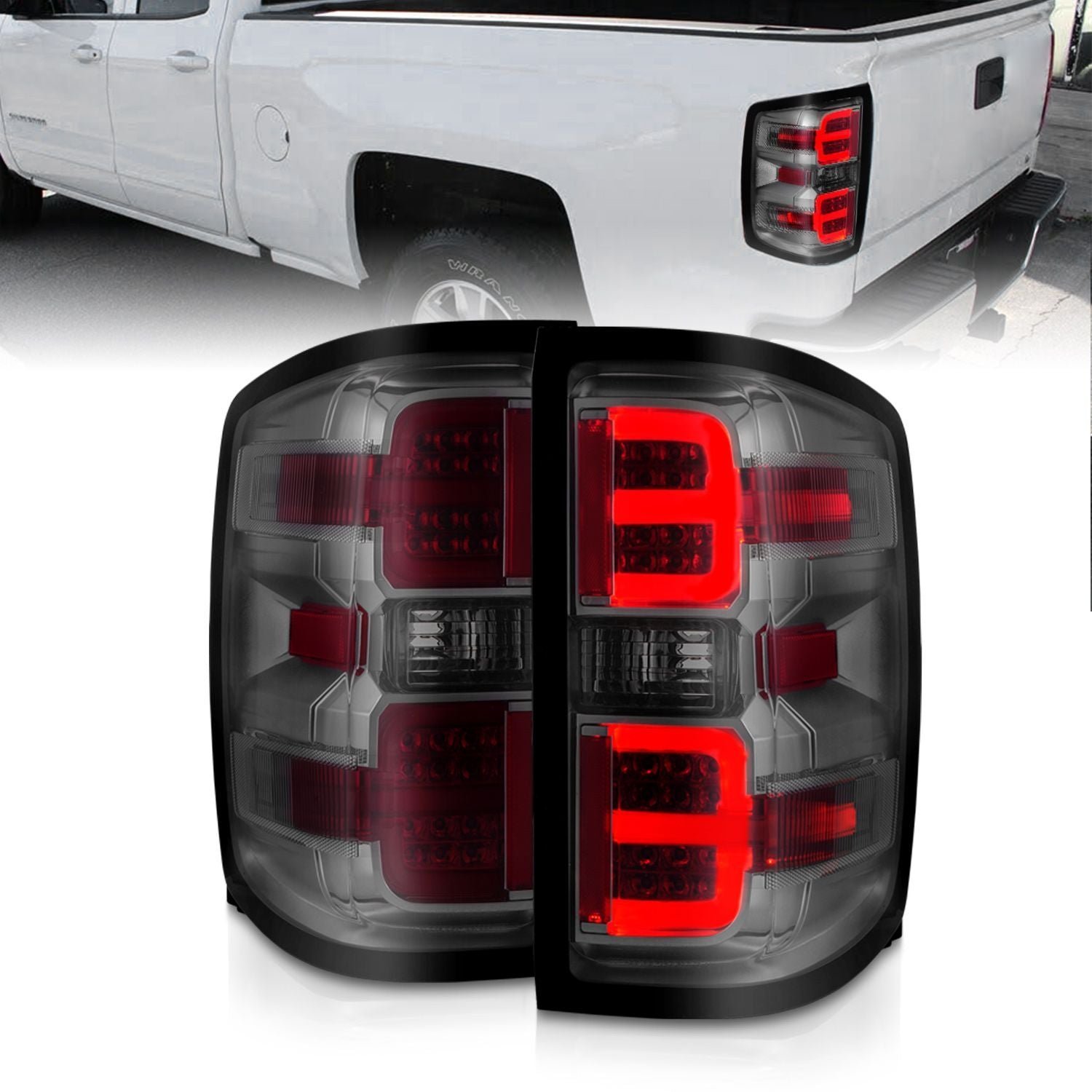 Chevy Silverado 14-18 1500 / 15-19 2500hd/3500hd / GMC Sierra 15-19 2500hd/3500hd Tail Lights - Chrome Smoke - Image 1