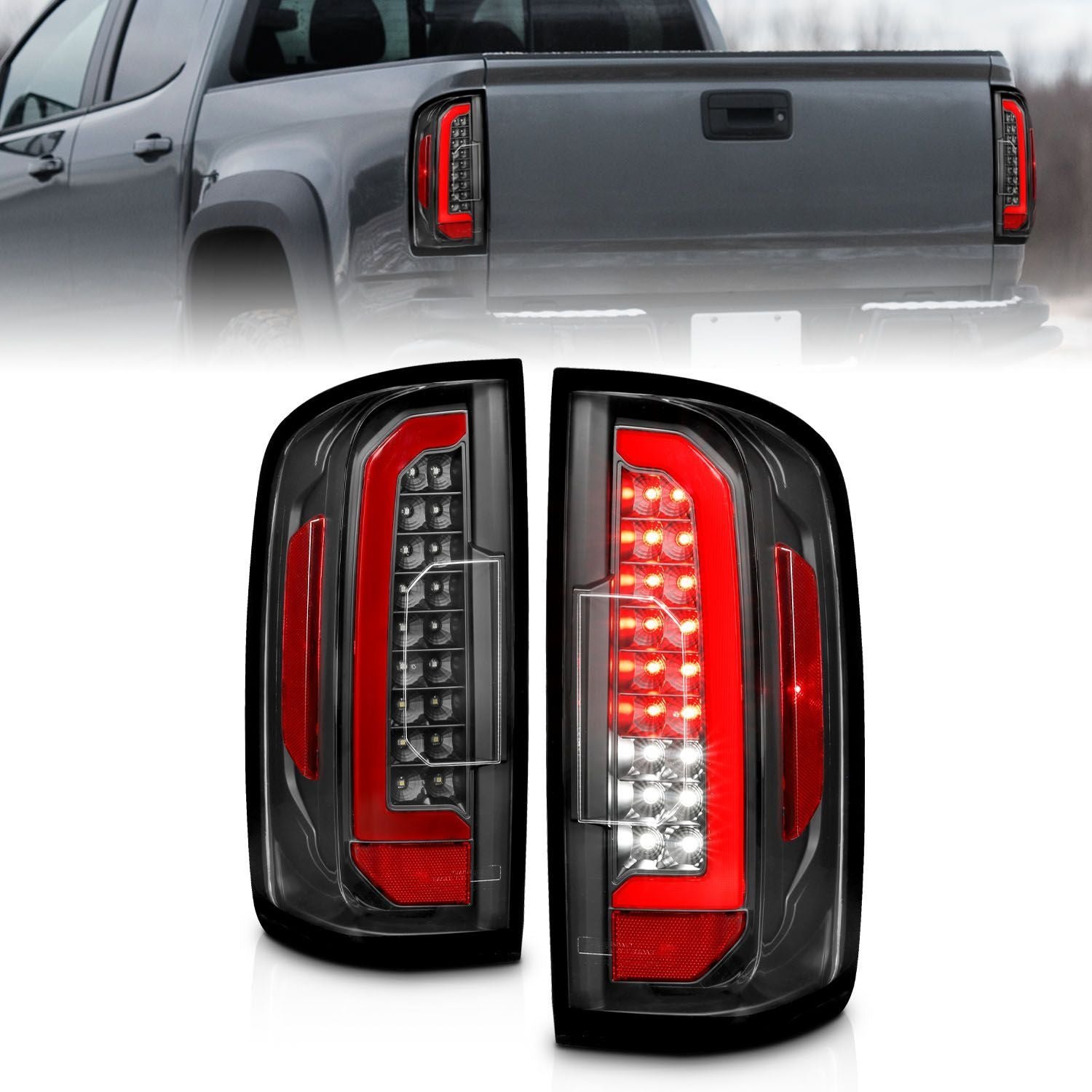 Chevy Colorado 15-21 Full Led Tail Lights Black Clear Lens (Red Light Bar) - Image 1
