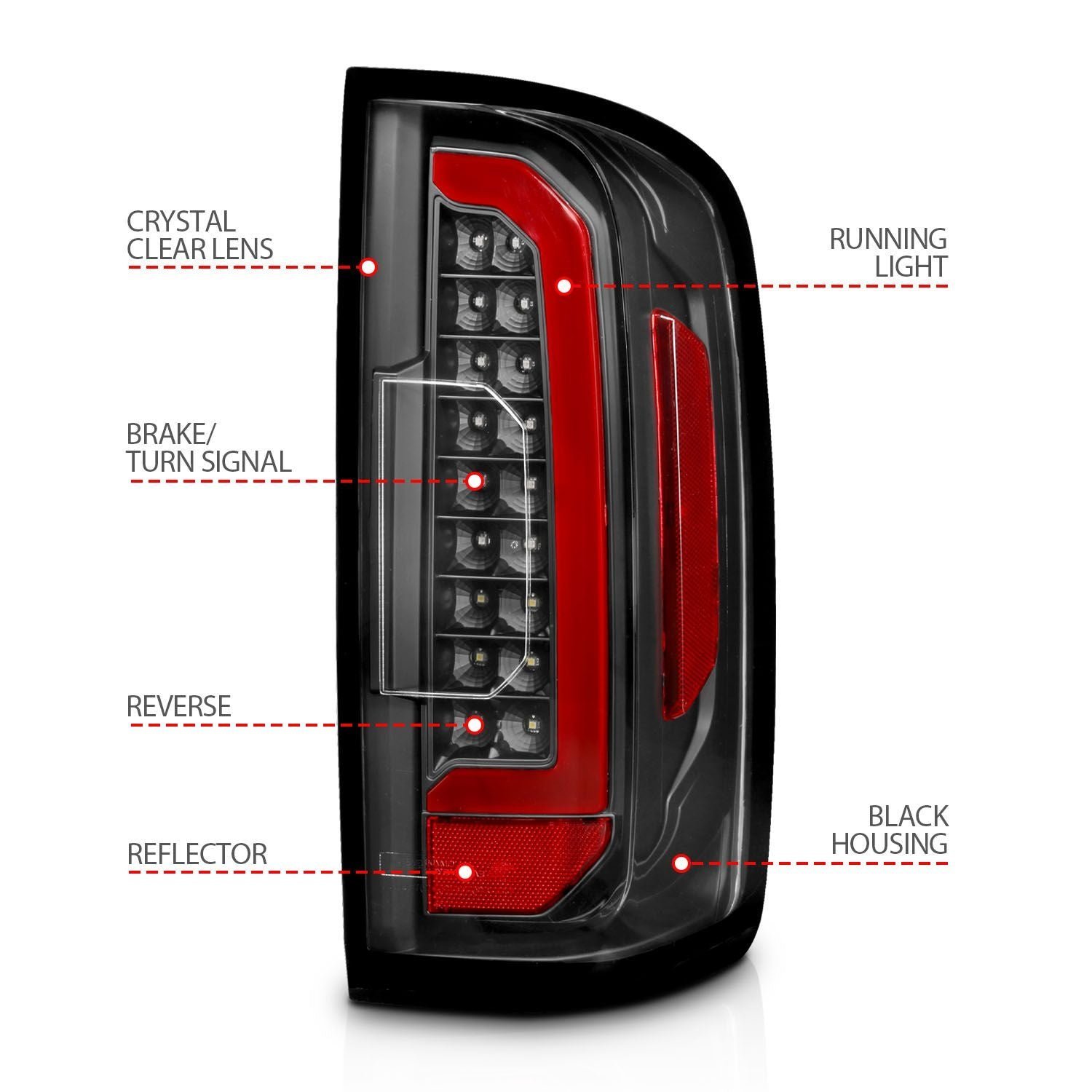 Chevy Colorado 15-21 Full Led Tail Lights Black Clear Lens (Red Light Bar) - Image 4