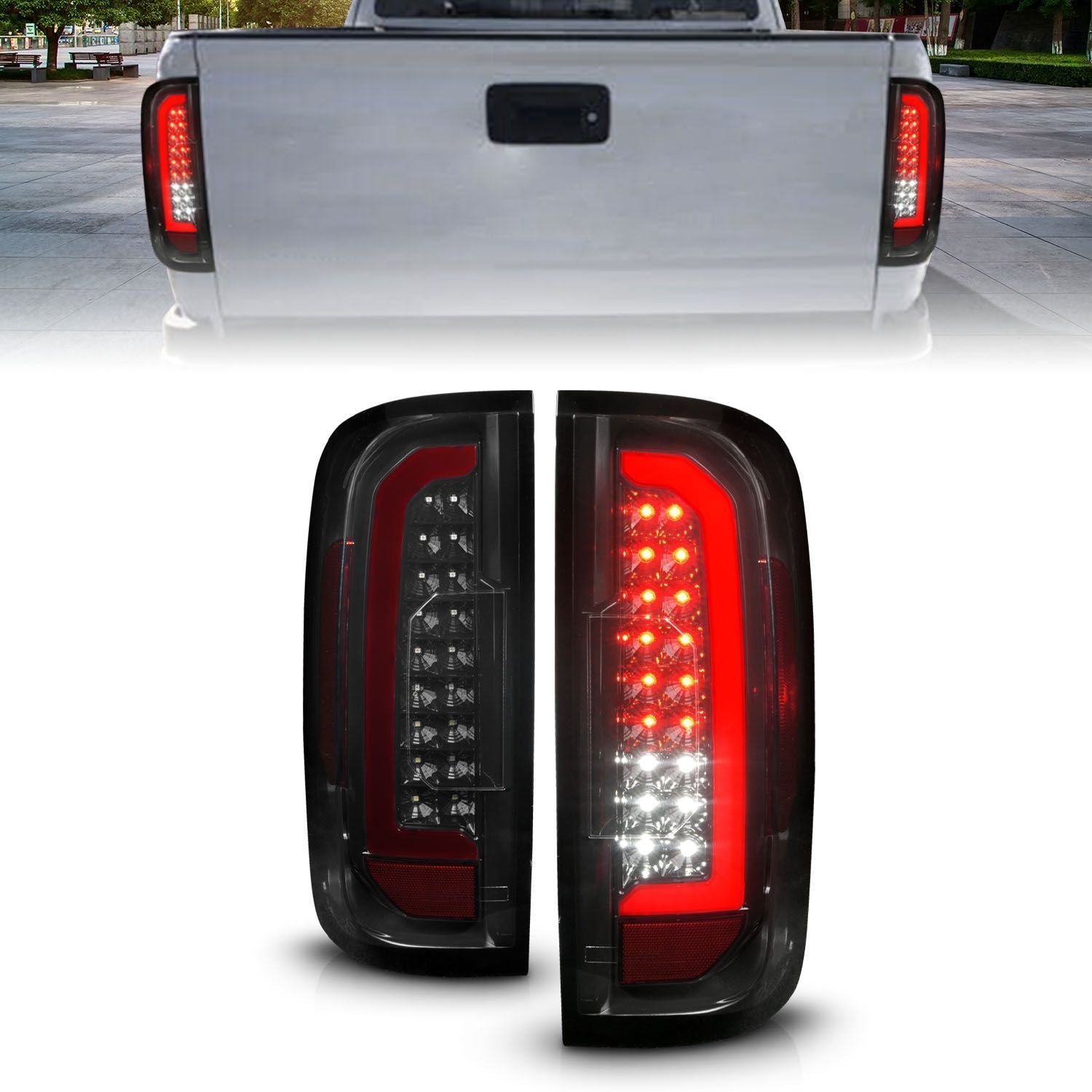 Chevy Colorado 15-21 Full Led Tail Lights Black Smoke Lens (Red Light Bar) - Image 1