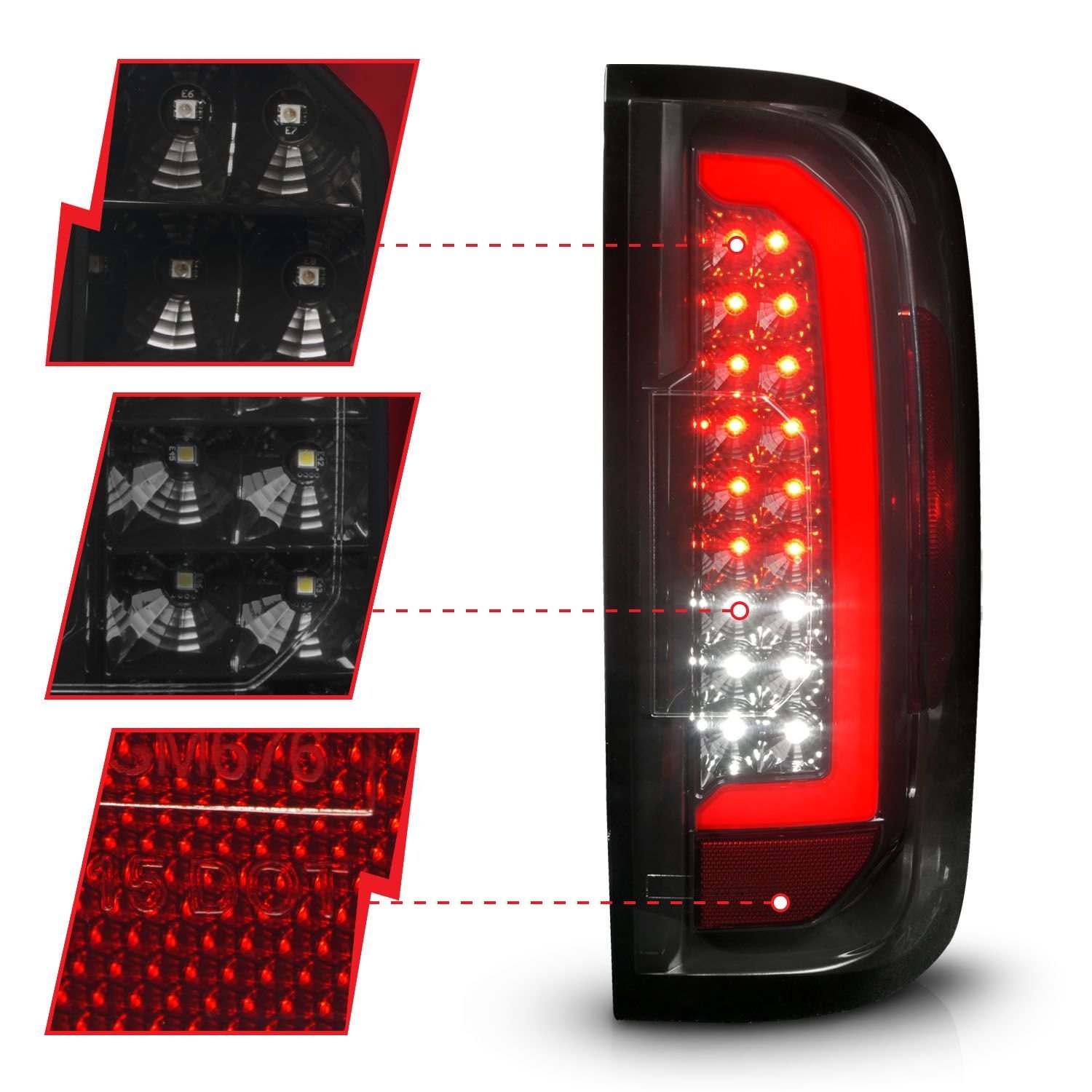 GMC Canyon 15-21 Full Led Tail Lights Black Housing Smoke Lens (Red Light Bar) - Image 3