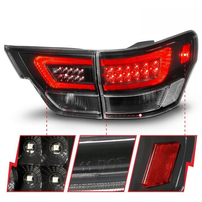 Jeep Grand Cherokee 11-13 Led Tail Lights 4pcs Black Housing Clear Lens W/ C Light Bar