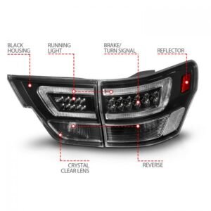 Jeep Grand Cherokee 11-13 Led Tail Lights 4pcs Black Housing Clear Lens W/ C Light Bar - Image 4