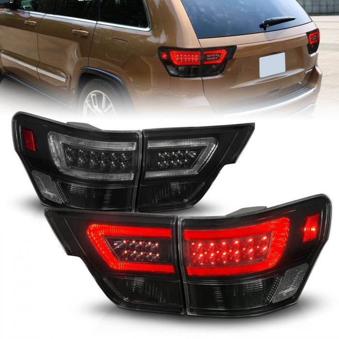 Jeep Grand Cherokee 11-13 Led Tail Lights 4 PCS Black Housing Smoke Lens W/ C Light Bar