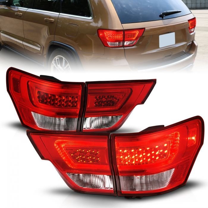 Jeep Grand Cherokee 11-13 Led Tail Lights 4pcs Red/Clear W/ C Light Bar
