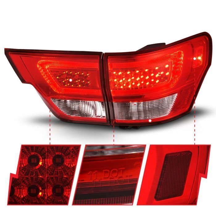 Jeep Grand Cherokee 11-13 Led Tail Lights 4pcs Red/Clear W/ C Light Bar