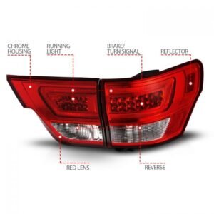 Jeep Grand Cherokee 11-13 Led Tail Lights 4pcs Red/Clear W/ C Light Bar - Image 4