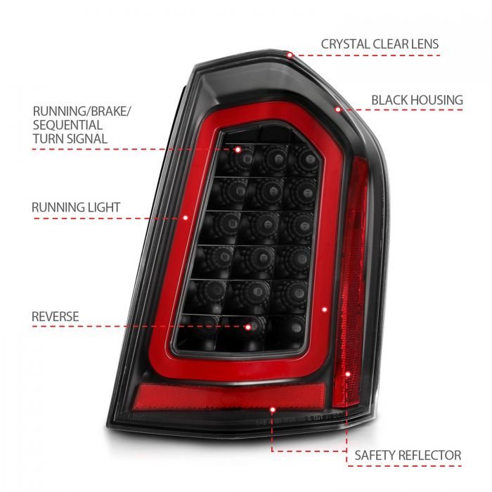 11-14 Chrysler 300 Led Tail Lights W/ Sequential Signal Black