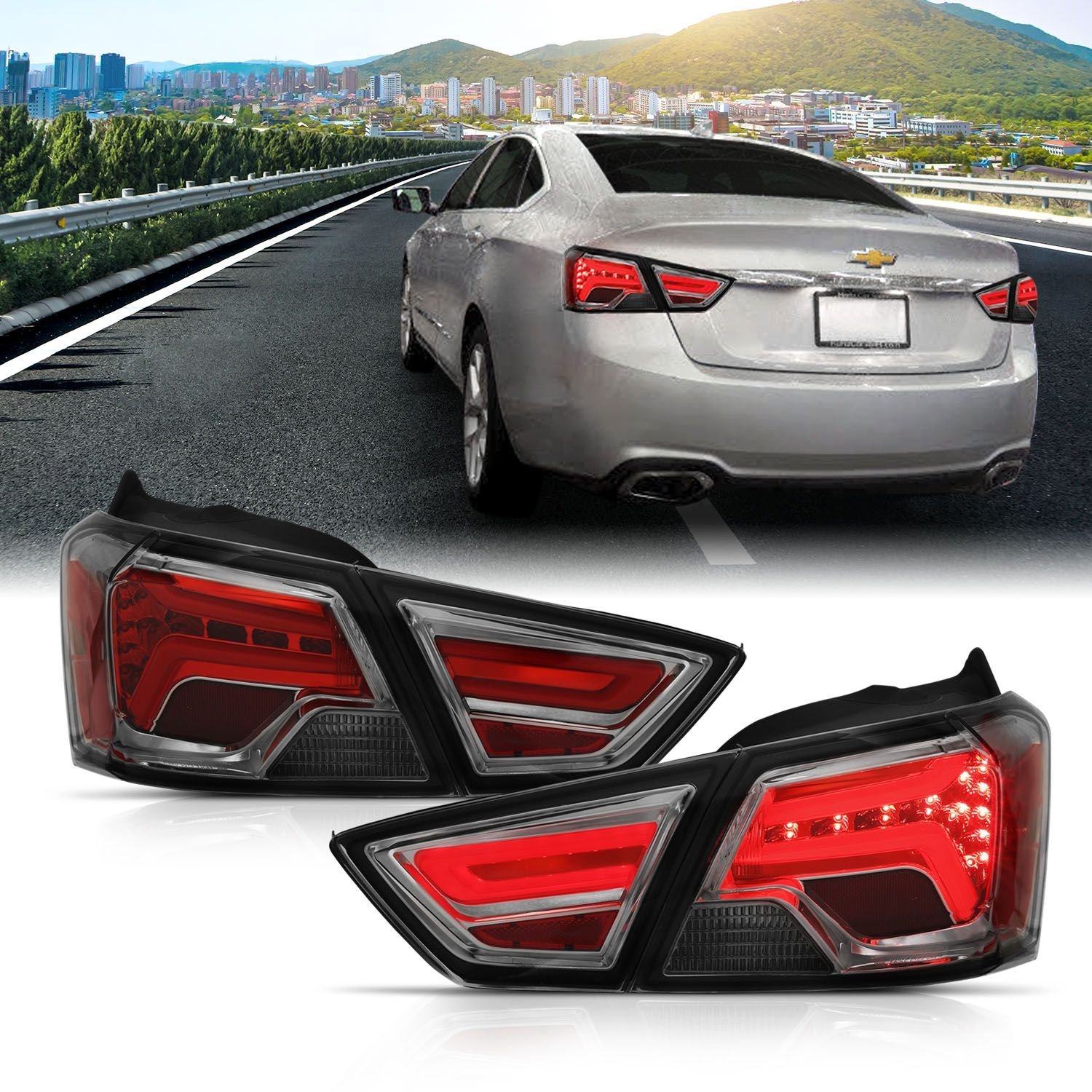 Chevy Impala 14-18 Led Tail Lights Chrome Smoke Lens - Image 1