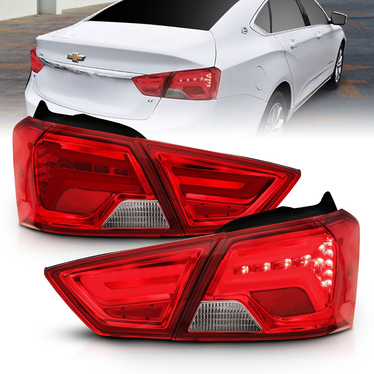 Chevy Impala 14-18 Led Tail Lights Chrome Red/Clear Lens - Image 1