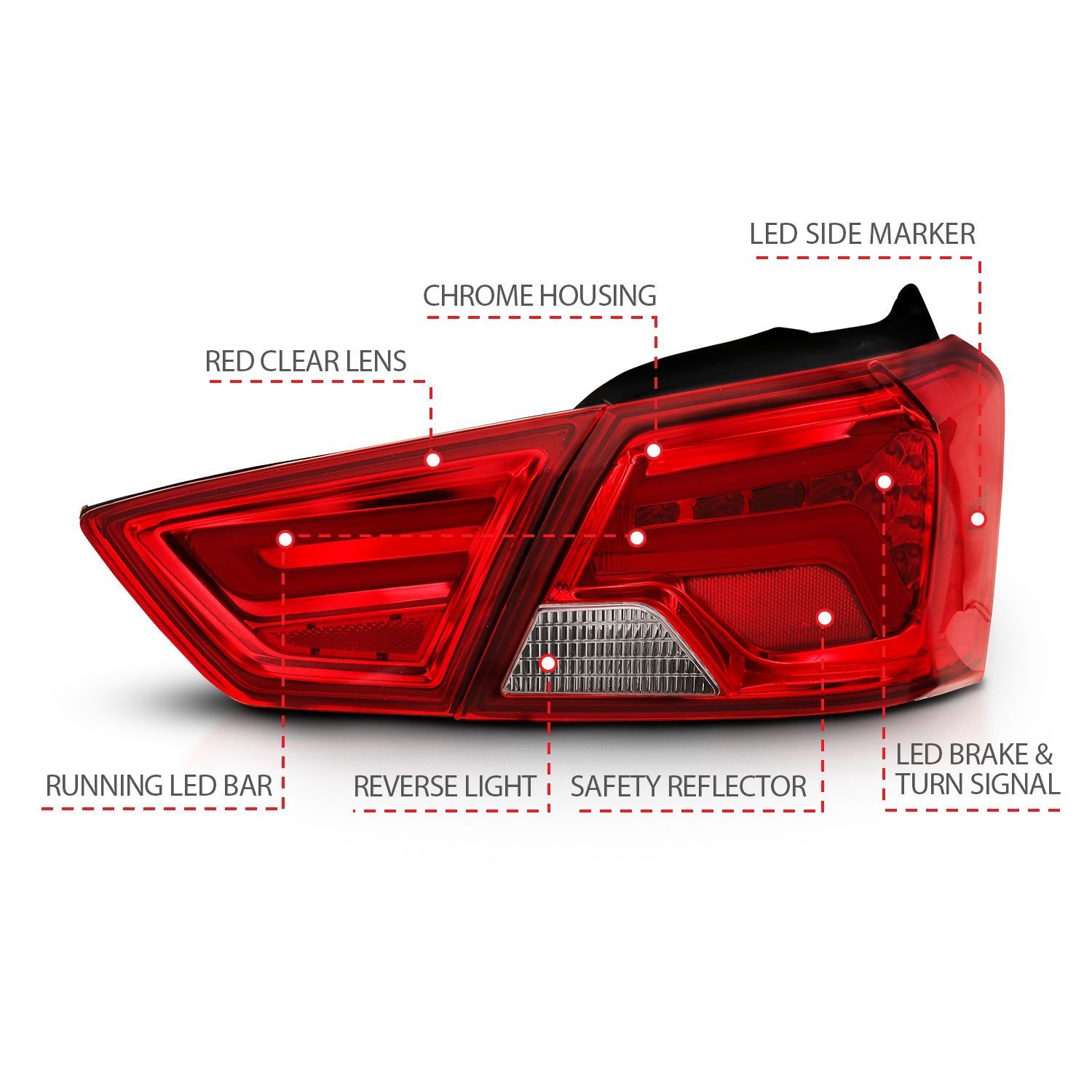 Chevy Impala 14-18 Led Tail Lights Chrome Red/Clear Lens - Image 4