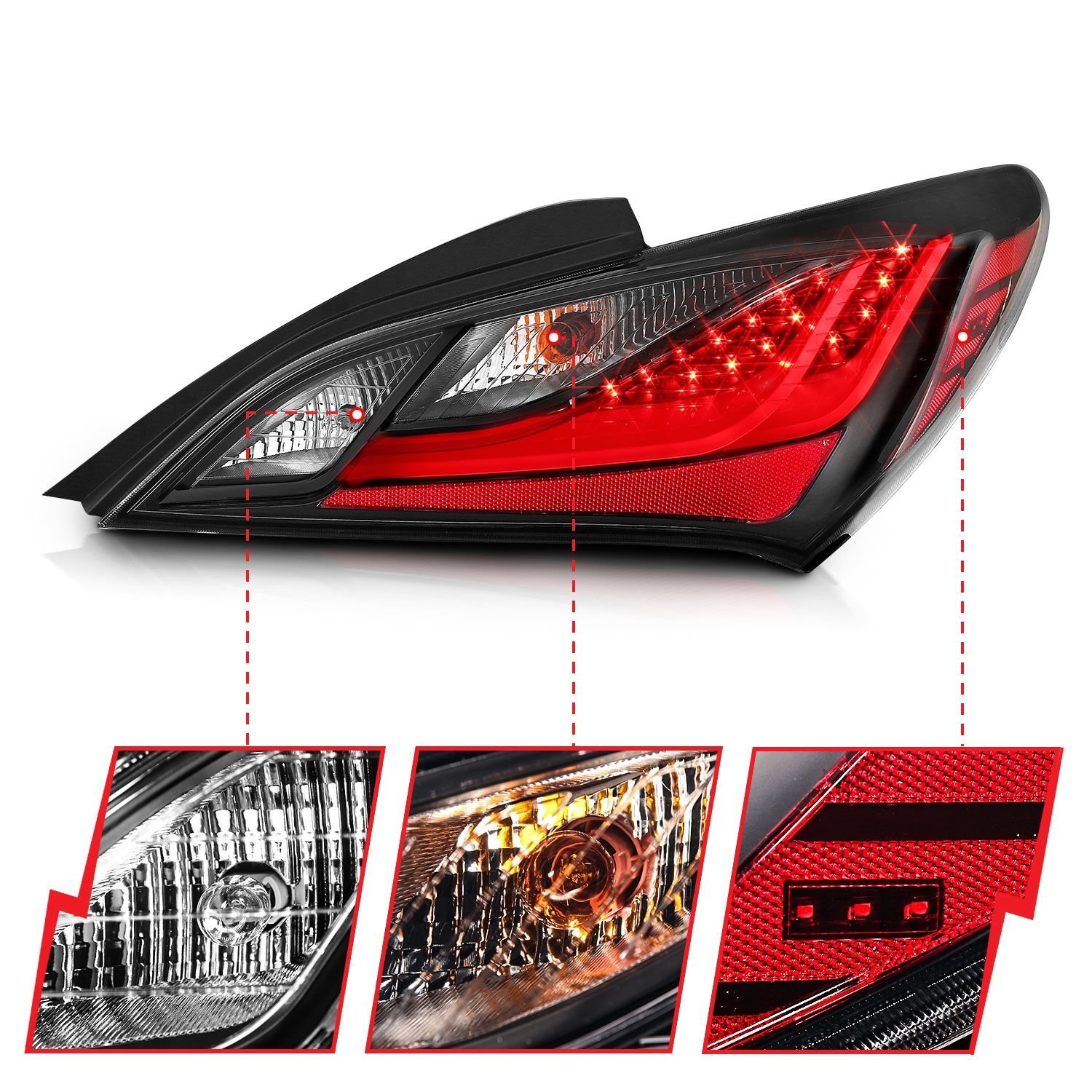 Hyundai Genesis 10-16 2DR Led Tail Lights Black Dark Smoke Lens - Image 3