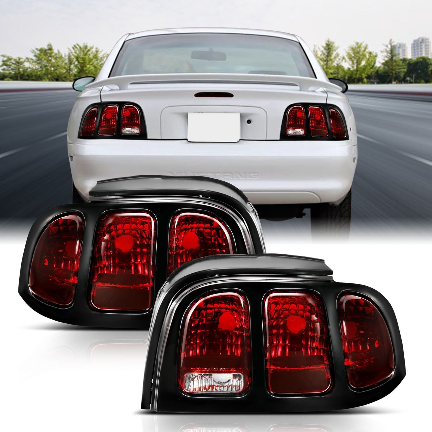 Ford Mustang 96-98 Tail Lights Dark Red Lens (Oe Style) - Image 1