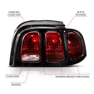 Ford Mustang 96-98 Tail Lights Dark Red Lens (Oe Style) - Image 4