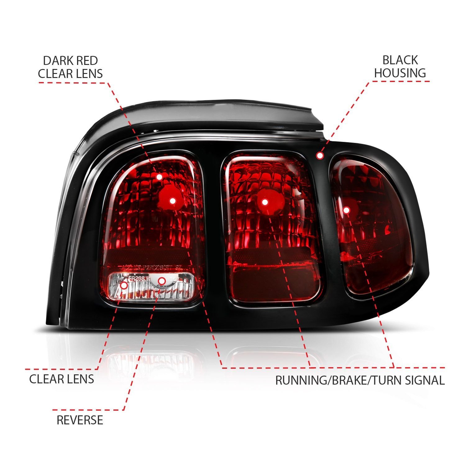 Ford Mustang 96-98 Tail Lights Dark Red Lens (Oe Style) - Image 4