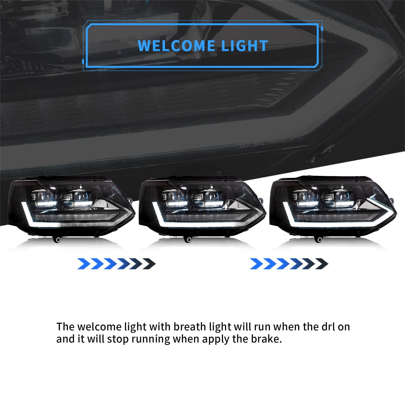 VLAND LED Projector Headlights For Volkswagen Transporter Caravelle Multivan T5 Base/SE/Sportline 2010-2015 - Image 3