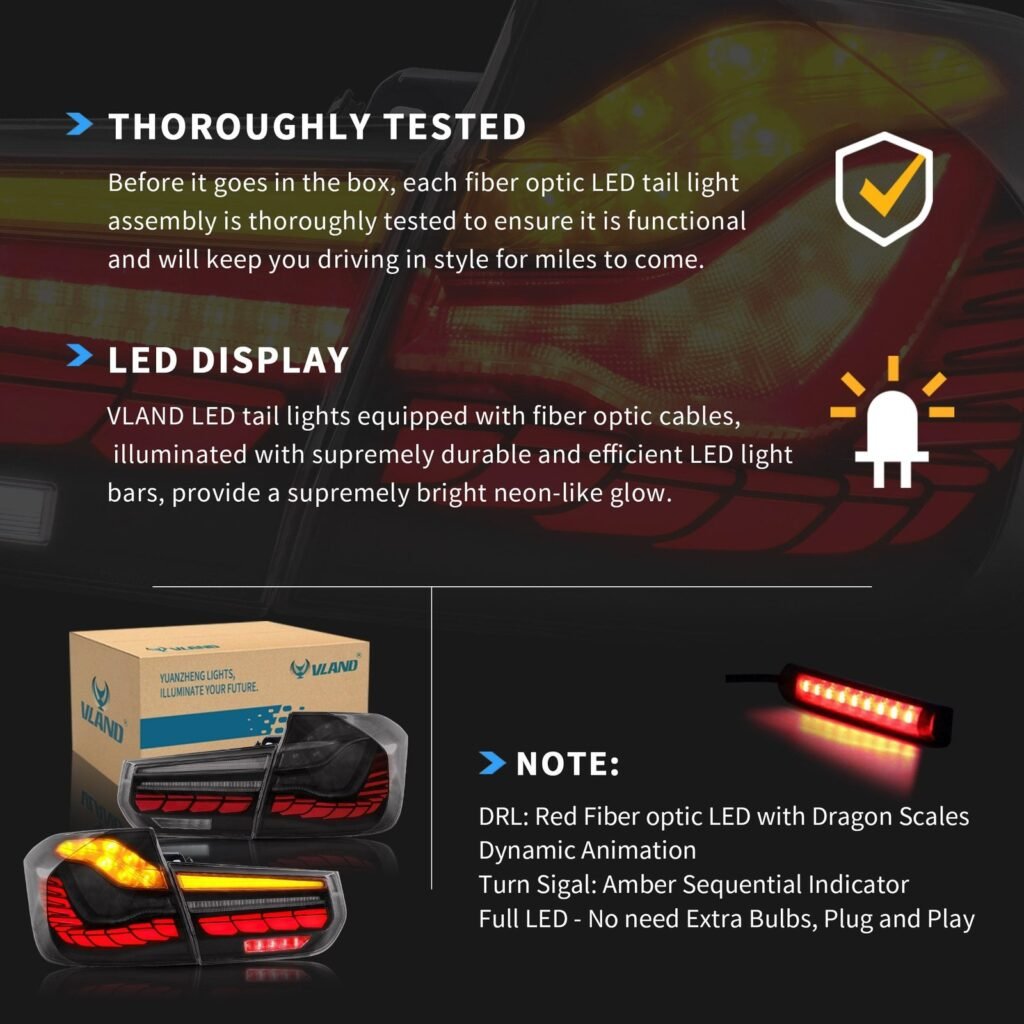 VLAND OLED Tail Lights For BMW 3-Series F30 F35 F80 Sedan 2013-2018 with Dynamic Animation Lighting (Do NOT Fit for Convertible| 2015 328i F30)