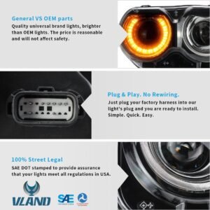 VLAND LED Halo Headlights For Dodge Challenger 2015-2020 With Sequential Turn Signals - Image 9