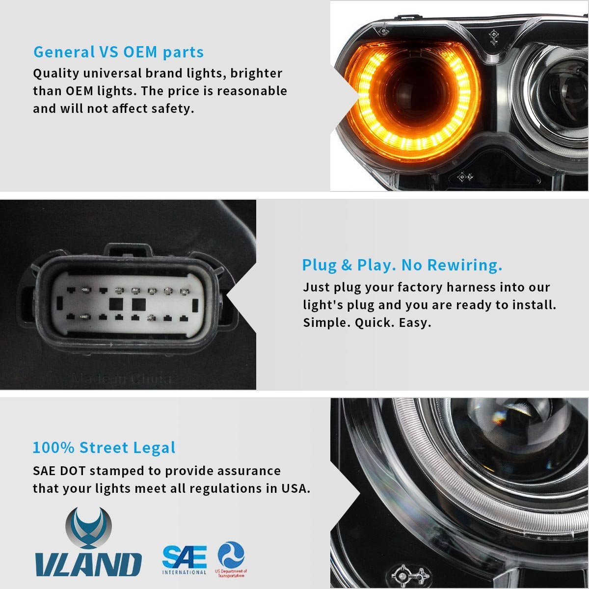 VLAND LED Halo Headlights For Dodge Challenger 2015-2020 With Sequential Turn Signals - Image 9
