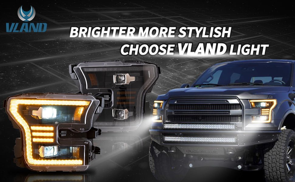 VLAND Full LED Headlights For Ford F150 13th Gen Pickup 2015-2017 With Amber DRL