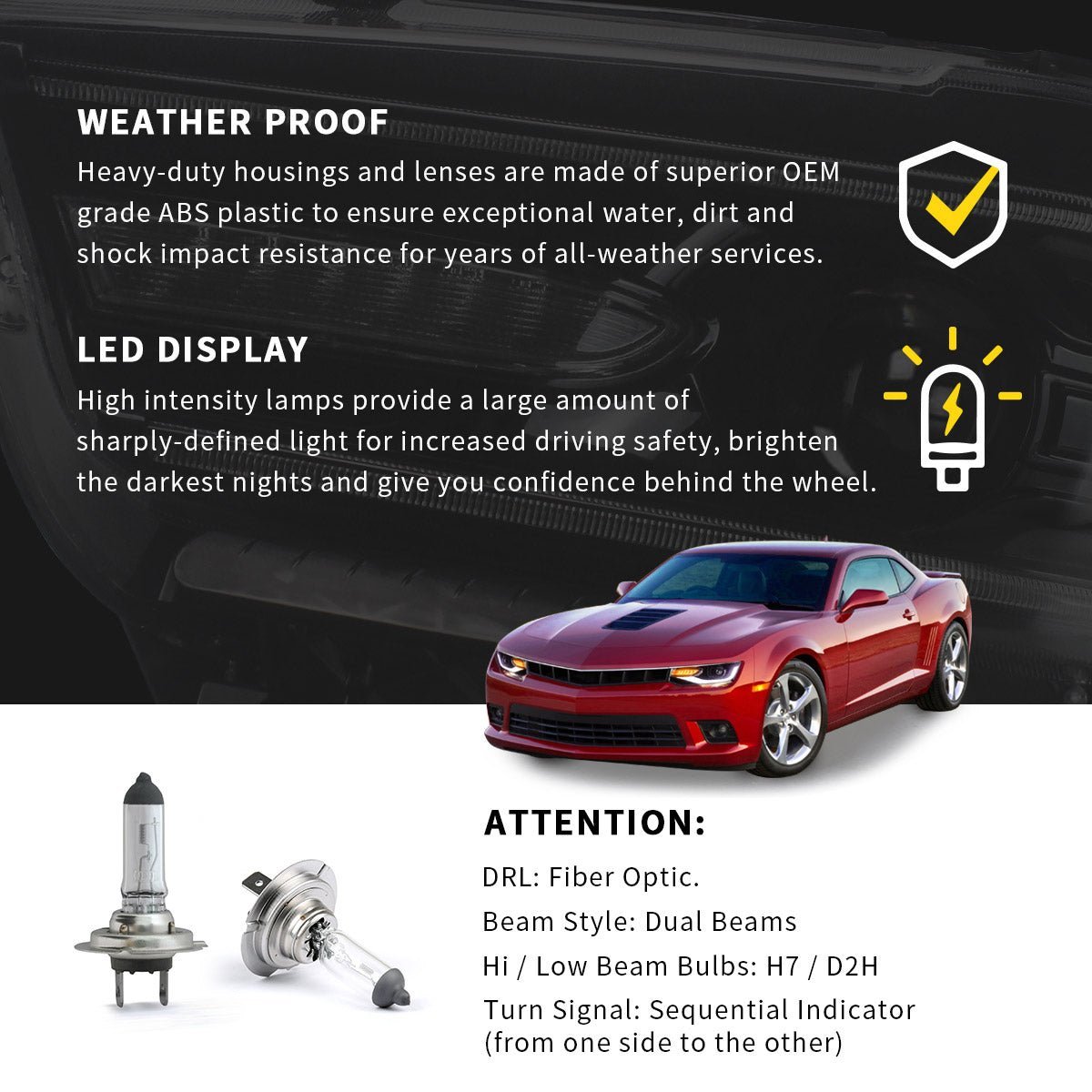 VLAND LED Projector Headlights For Chevy Chevrolet Camaro 2014 2015 - Image 16