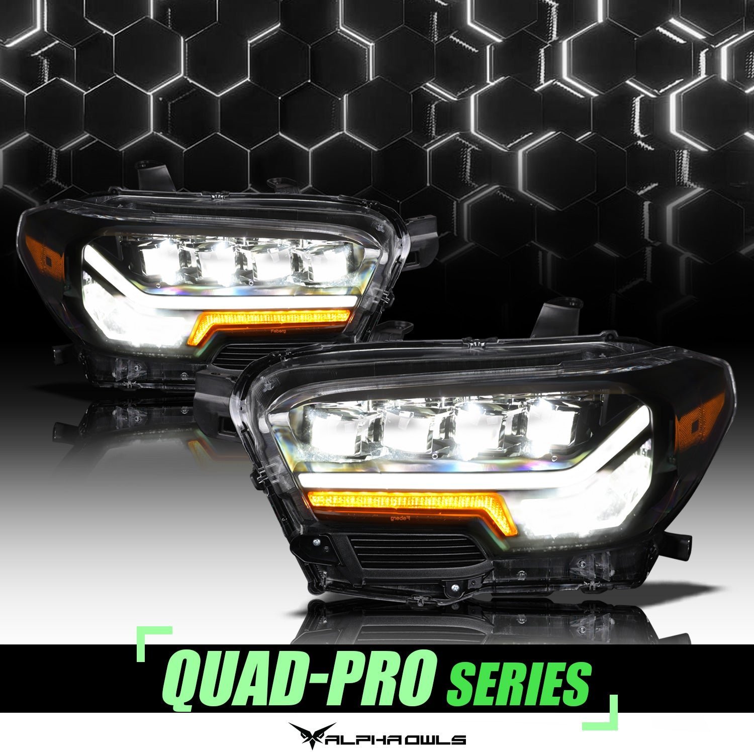 Alpha Owls 2016-2022 Toyota Tacoma Quad-Pro Series LED Projector Headlights (LED DRL Models) - Image 1