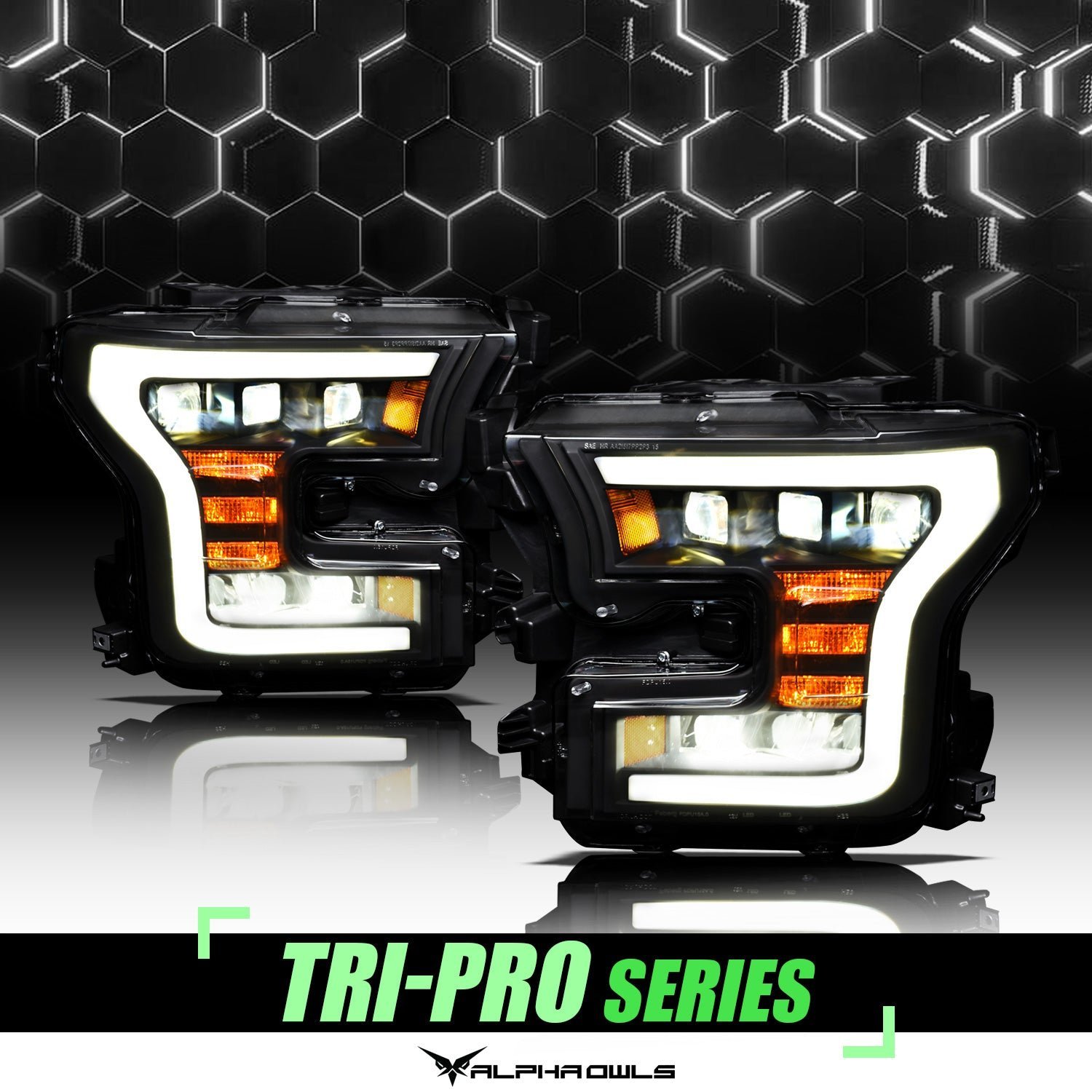 Alpha Owls 2015-2017 Ford F-150 (Excl. Models w/ factory Xenon) Tri-Pro Series LED Projector Headlights - Image 1