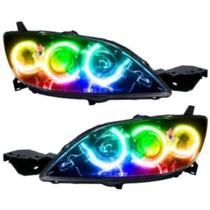 Oracle Led Halo Headlights: 04-09 Mazda 3 Hatch W/o Oem Hid (Colorshift Rgb / Bc1 Controller) - Image 1
