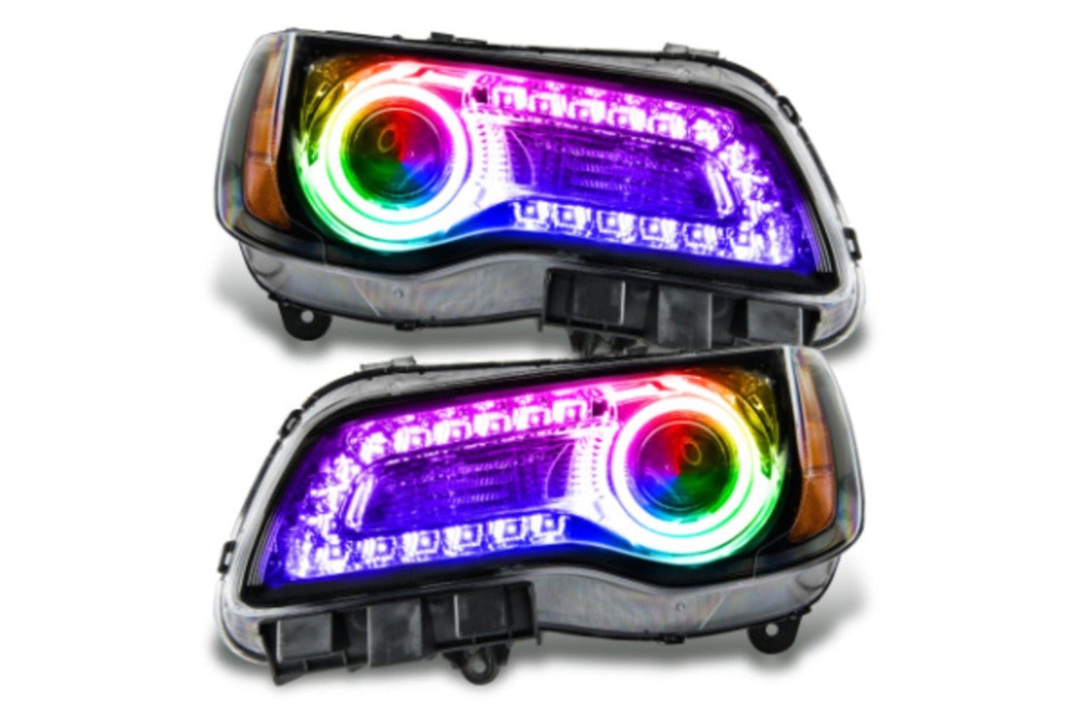 Oracle LED Halo Headlights: 11-14 Chrysler 300c W/o OEM HID (Black / Colorshift RGB + RGB DRL / No Controller) - Image 1