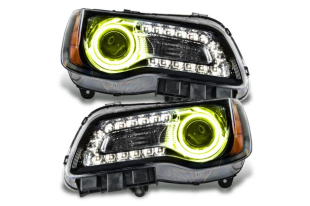 Oracle LED Halo Headlights: 11-14 Chrysler 300c W/o OEM HID (Black / Yellow SMD Single Color)