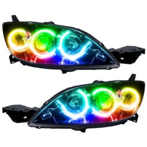 Oracle Lighting 2004-2009 Mazda 3 Pre-assembled SMD Halo Headlights - 4DR Halogen Style - Image 8